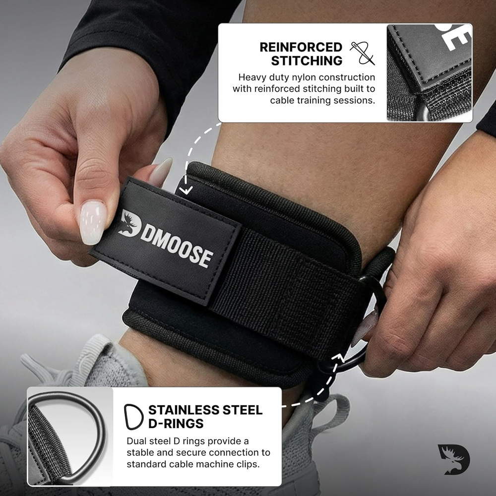 Ankle Strap for Cable Machine - One Size Fit with Premium Padding Cuffs, Ankle B