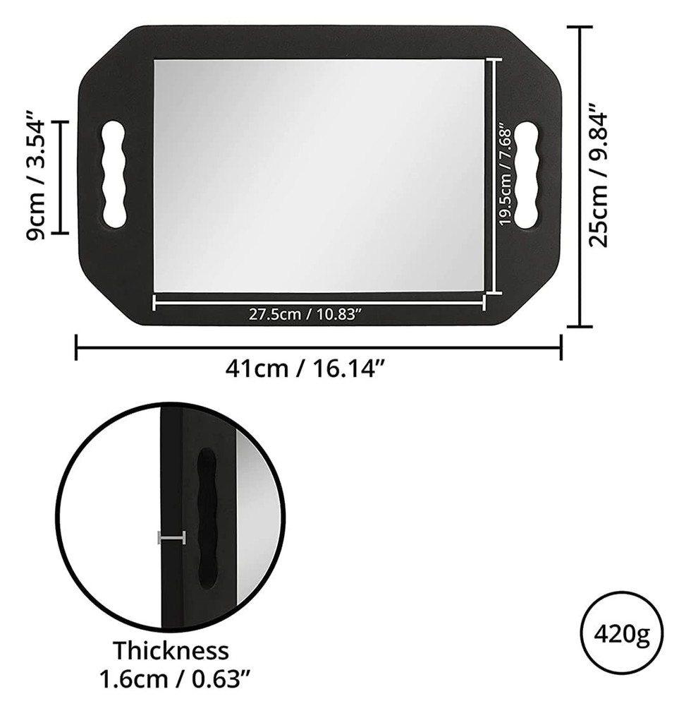 HREW Handle Mirror Large Rectangular Hand 15.7"L x 10.2"W, Black, Hot Pink