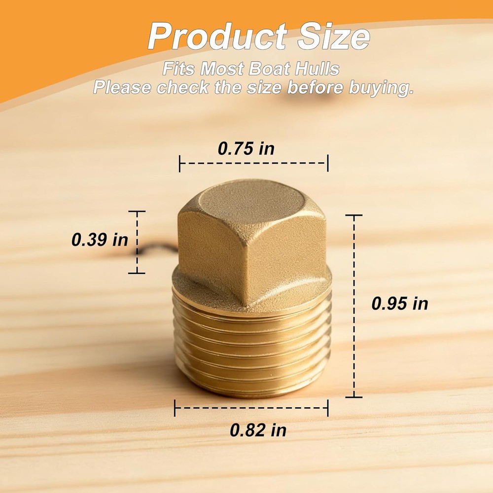 Boat Drain Plugs, 2PCS Solid Brass Boat Plug, Premium 1/2 Inch Npt Threaded Tran