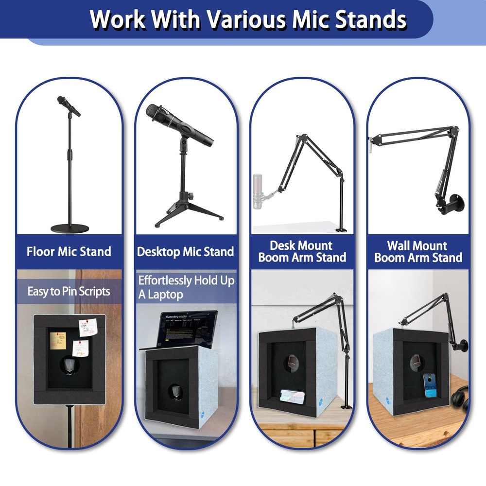 Enclosed Vocal Booth, Portable Microphone Isolation Shield, Foldable Reflecti...