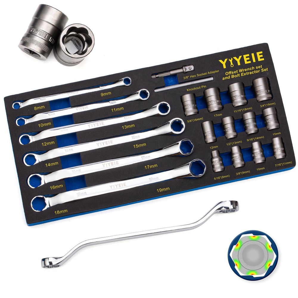 YIYEIE 20Pcs Combo Bolt Extractor Kit, 6-Point Kit