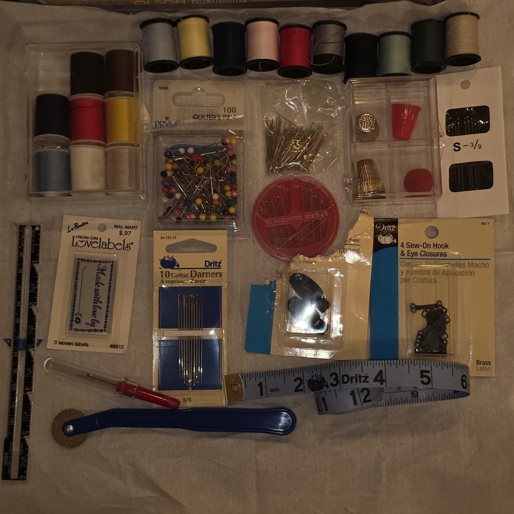 Mixed lot sewing notions beginner Dritz misc supplies thread pins needles