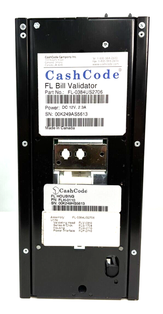 CASH CODE FRONT LOAD BILL VALIDATOR FL-0305US2731 HOUSING