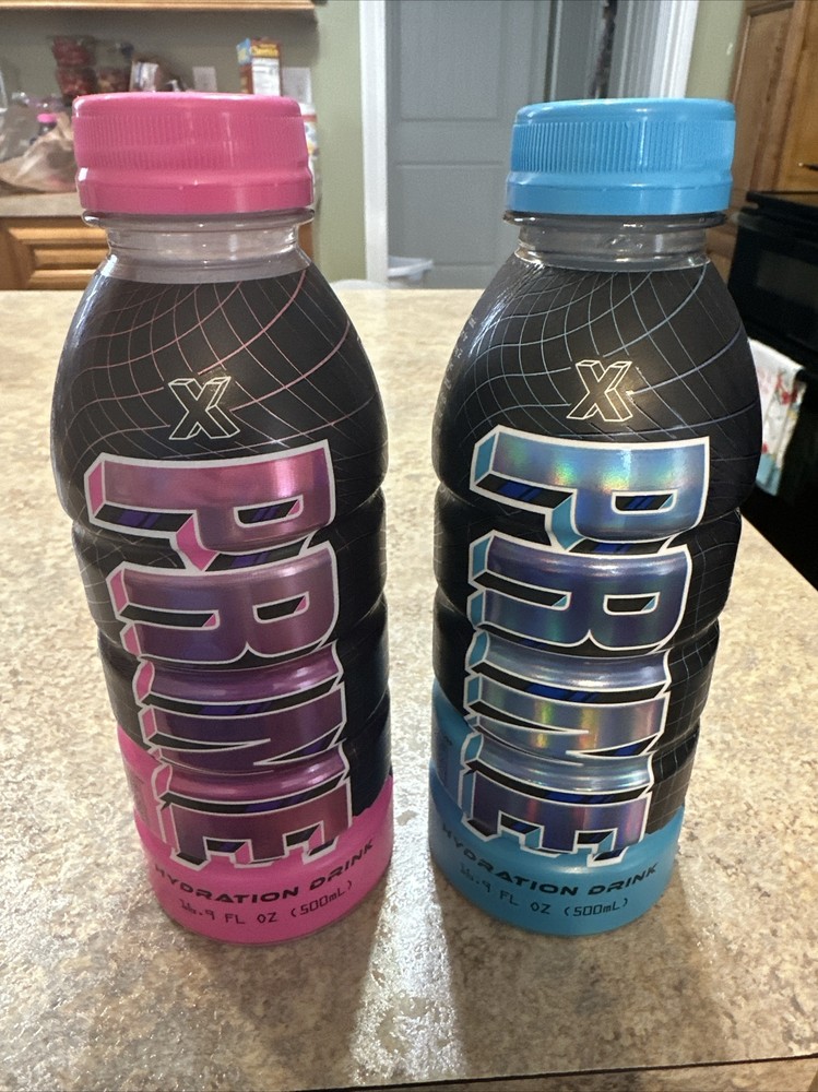 Prime X Hydration Drinks Limited Editon Holo Pink & Blue Both Bottles