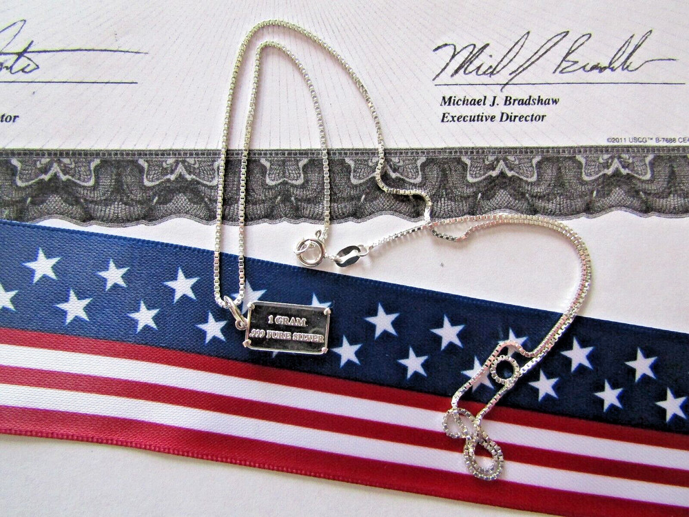 silver bar necklace 1 gram & .925 chain complete