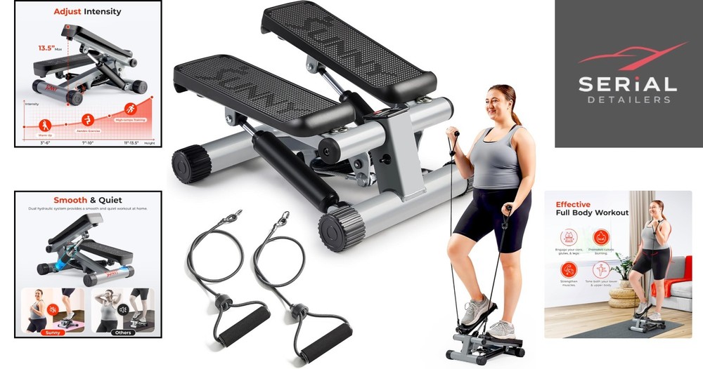 Sunny Mini Stepper: Compact Home Exercise Machine with Resistance Bands, 300lb