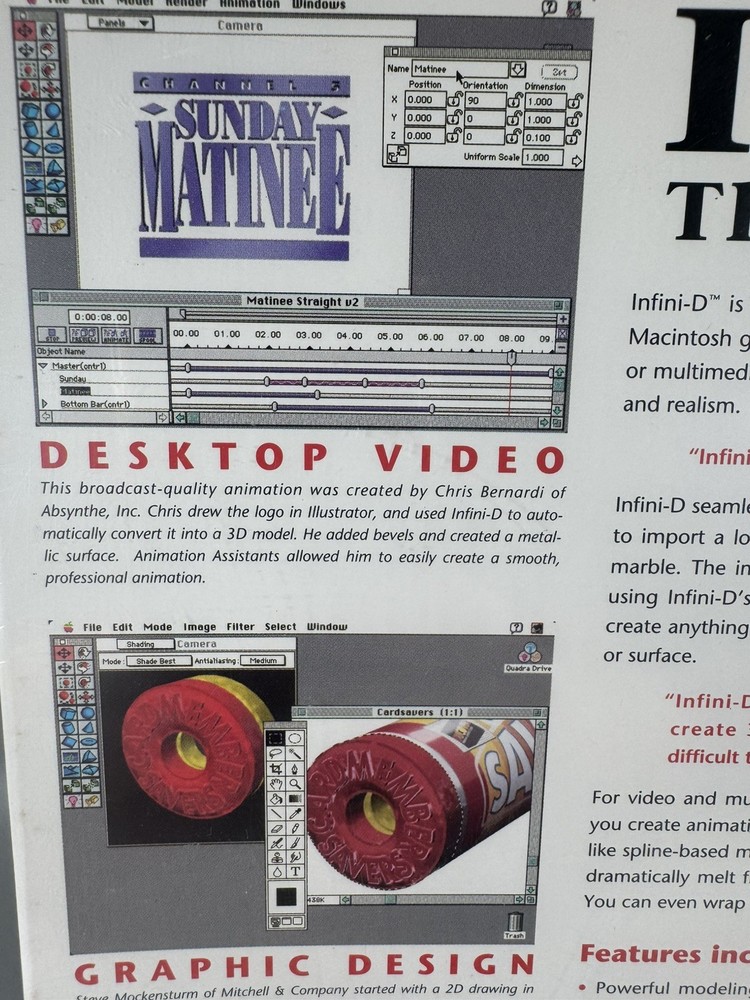 Infini-D 3D Graphics Tool Vintage Software (1994) Mac New Sealed Box