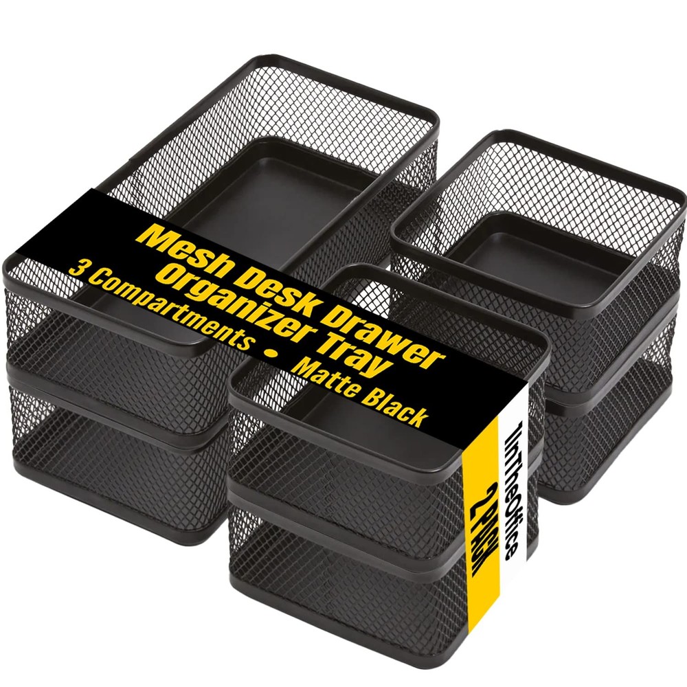 Mesh Collection Desk Drawer Organizer Tray 3 Compartment - Stackable, Matte B...
