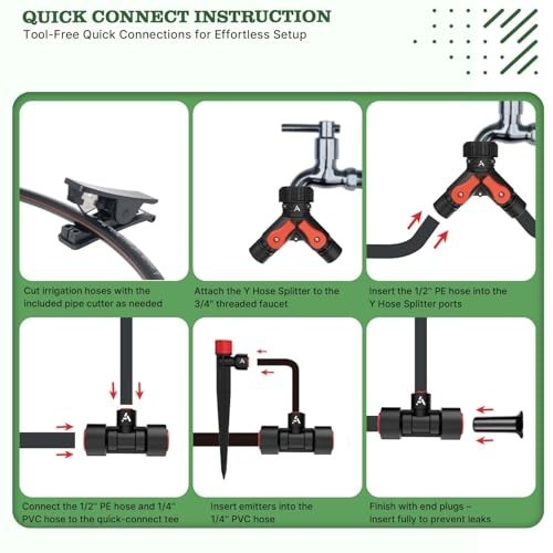 100FT Drip Irrigation Kit - All-in-One Quick-Connect System, 22 Adjustable Emitt