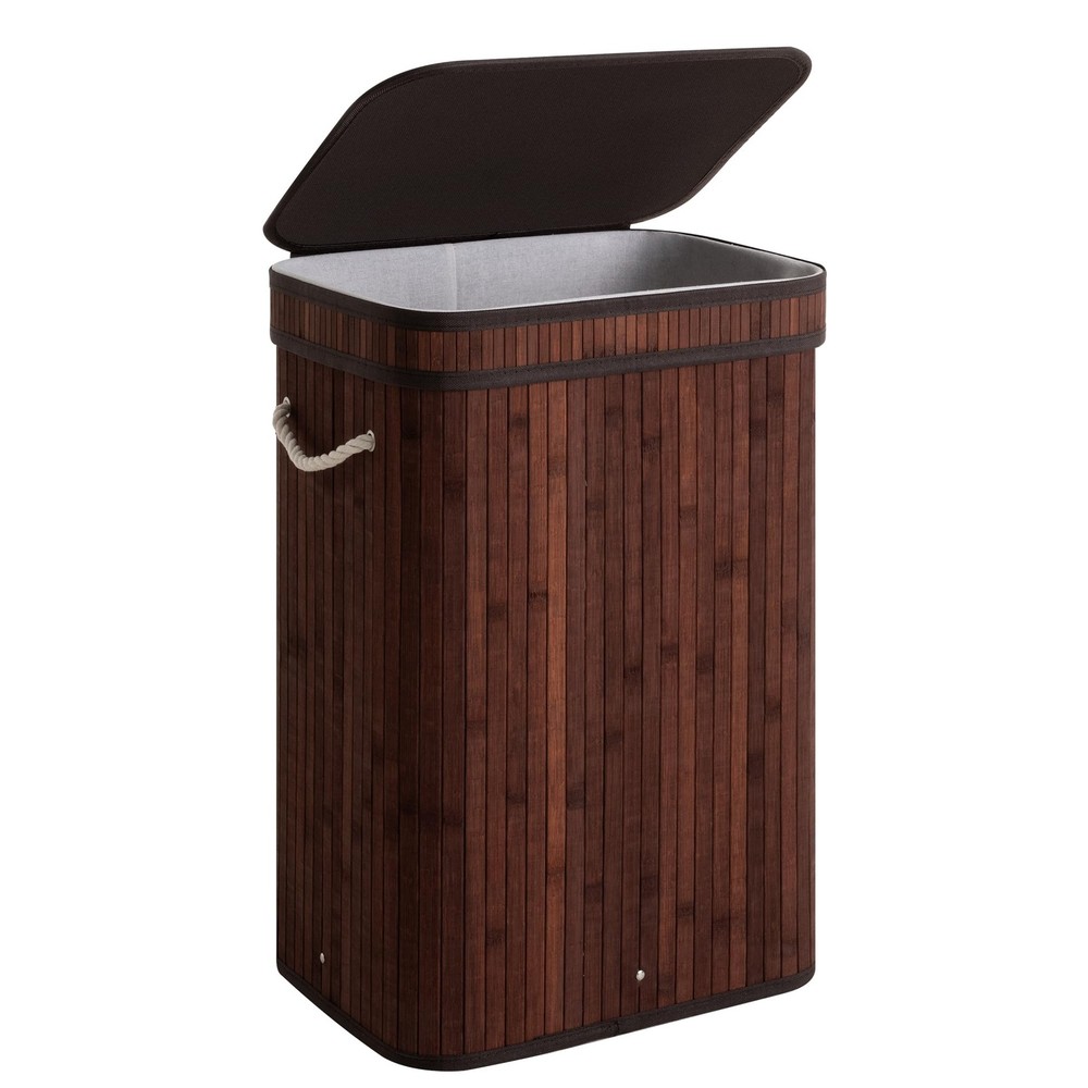Laundry Hamper with Lid, Foldable Bamboo Laundry Basket, Clothes Hamper with ...