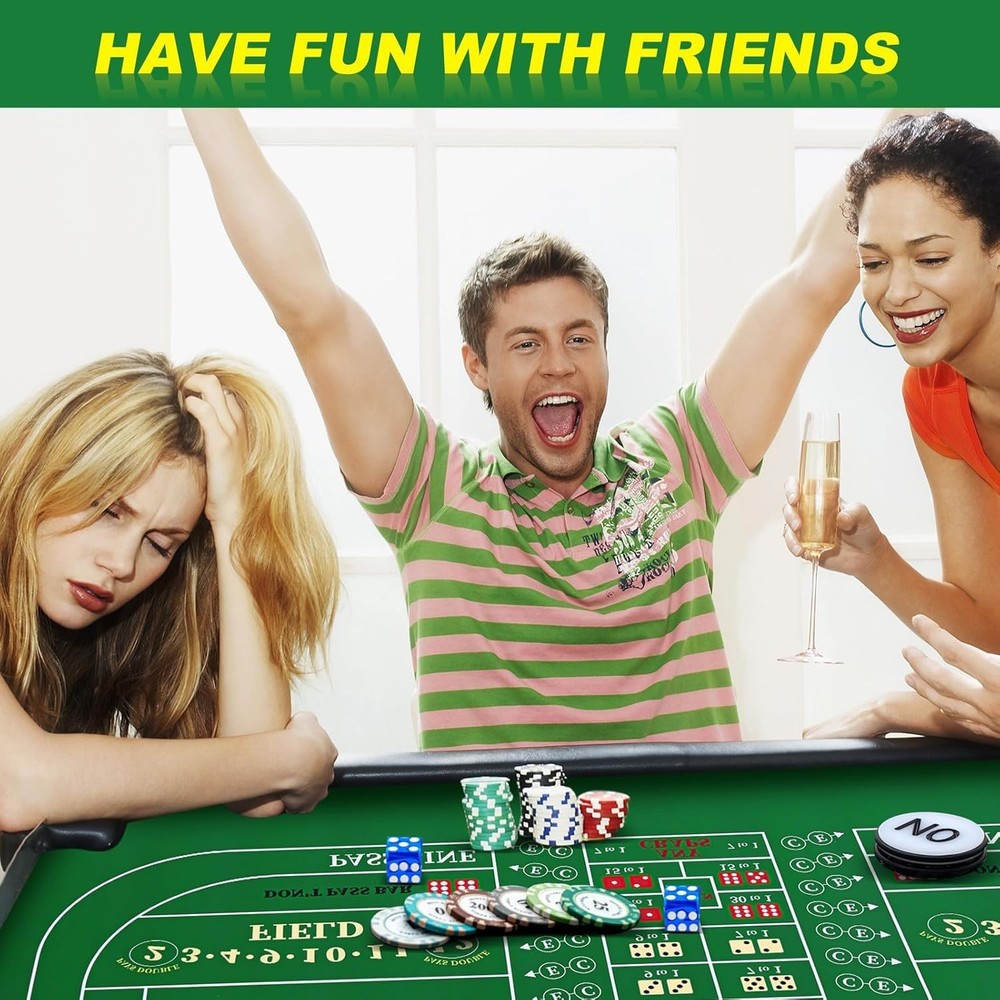 Craps Tabletop Game Set, Includes 35"X70" Rubber Craps Tabletop Layout Mat, Casi