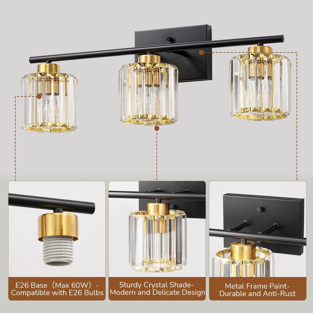 EDISHINE 3-light 24'' Bathroom Dimmable Vanity Light, E26/Medium (Standard)