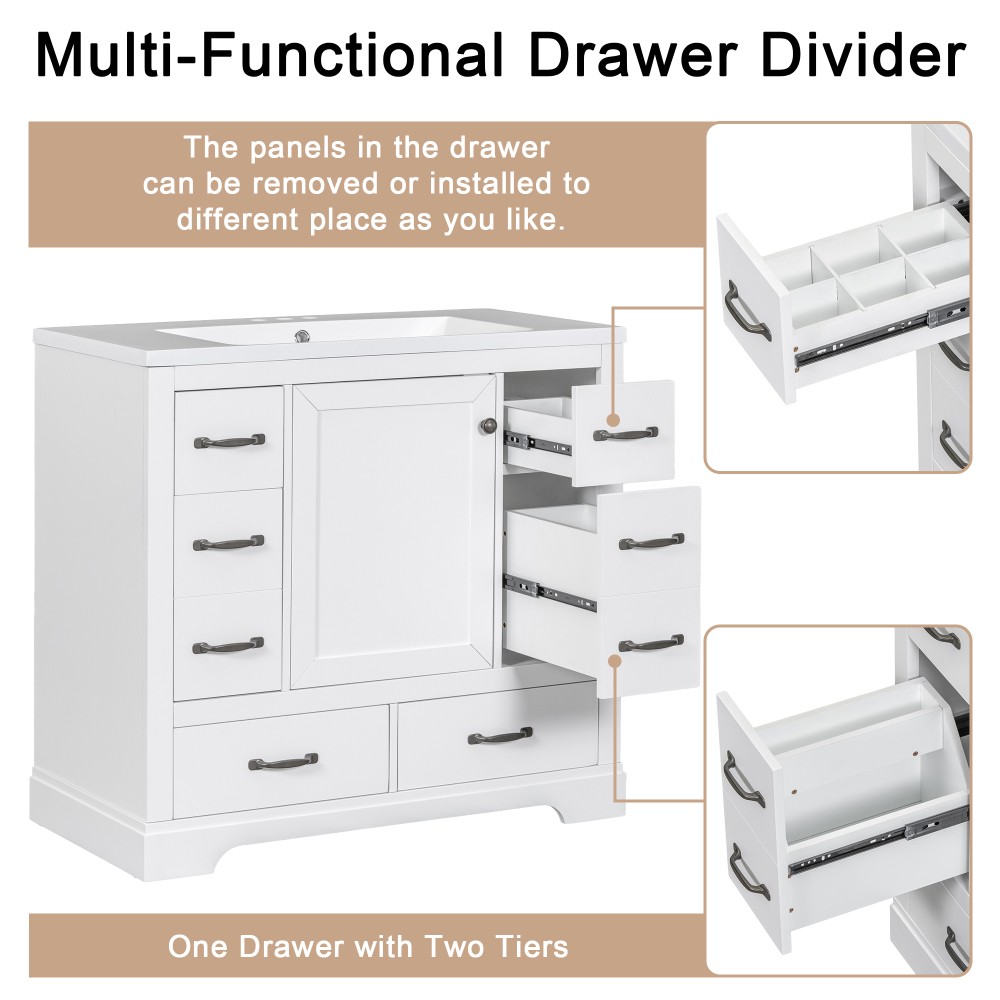 Bathroom Vanity Base Cabinet Six-Drawer Design Features Adjustable Shelves