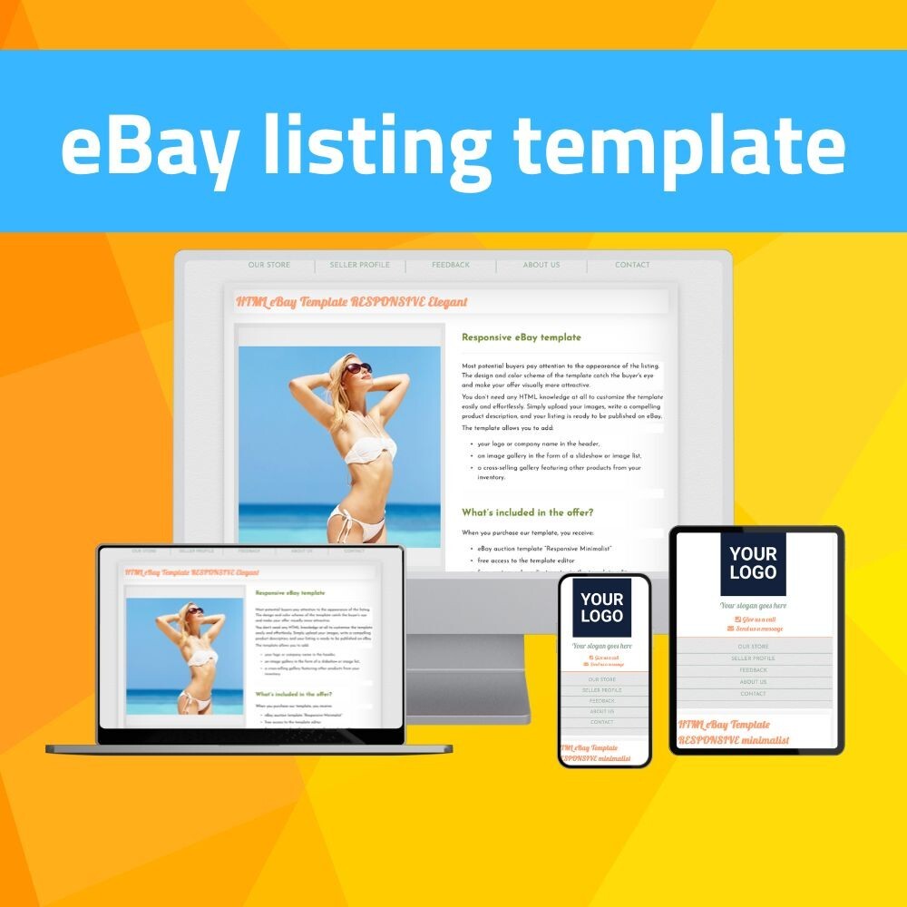 eBay Template RESPONSIVE Elegant - orange - Editor included - no HTML needed