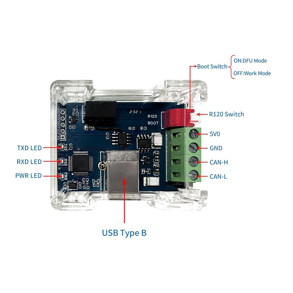 SH-C30G Isolated USB to CAN Adapter Based on Canable 1.0 Pro