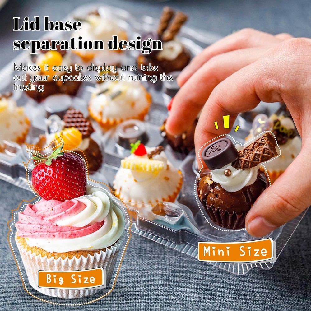 12 Count Mini Cupcake Containers 30 Pack Cupcake Holder with Detachable Tall ...