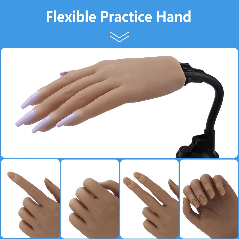 Silicone Practice Hand for Acrylic Nails with Bracket,Realistic Nail Practice...