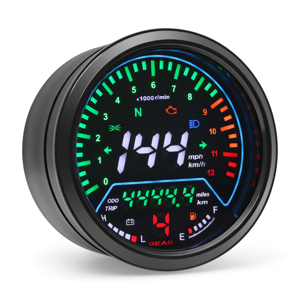 Universal LCD Digital Motorcycle Speedometer Tachometer Odometer Gauge MPH KM/H