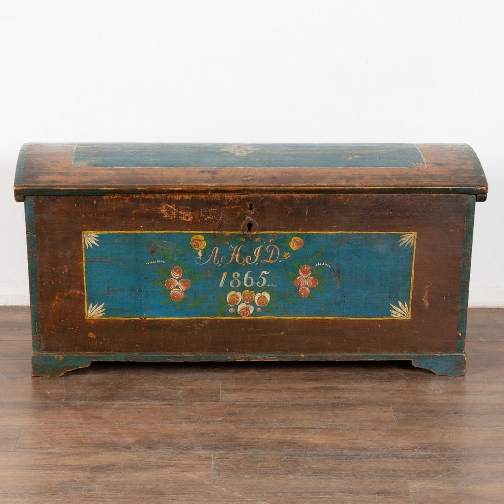 Original Hand Painted Swedish Dome Top Trunk dated 1865
