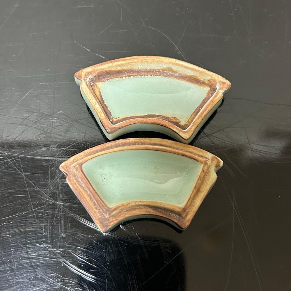 Celadon Folding Fan Design Incense Case Tea Ceremony Ceramic Decor Art