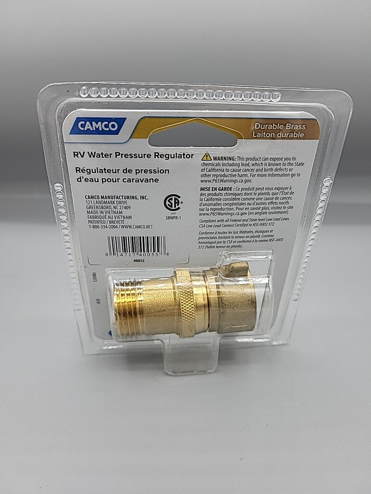 NIP Camco RV Brass Water Pressure Regulator Protects RV Plumbing 40055 40-50 PSI