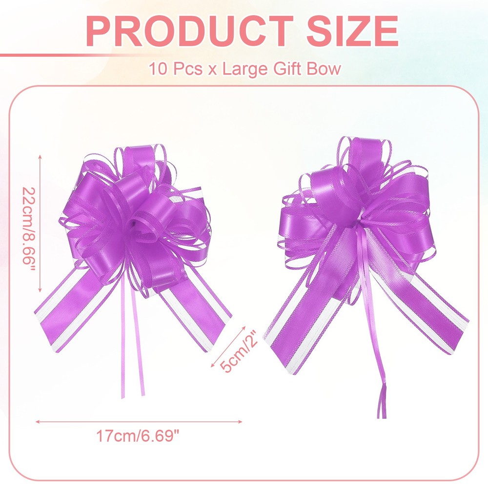 Large Gift Bow 8x6 Inch, 10 Pack Pull Bows for Gift Wrapping, Dark Purple