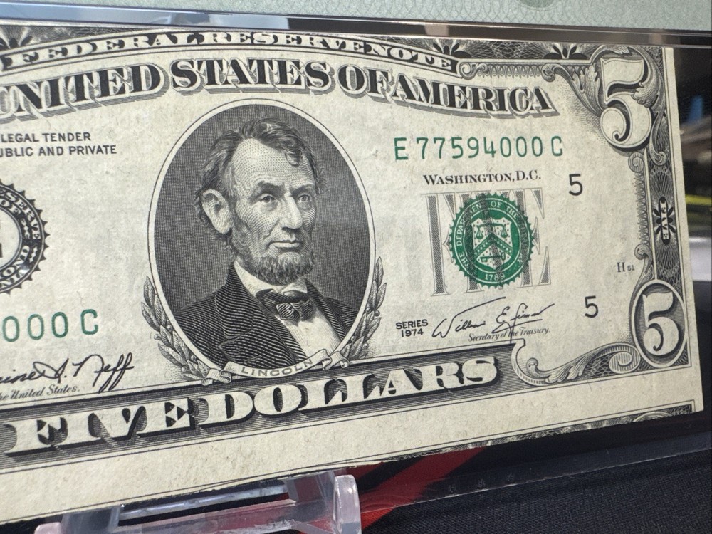😀 ERROR Note: 1974 $5 FRN CUTTING ERROR (RICHMOND) PMG 55EPQ