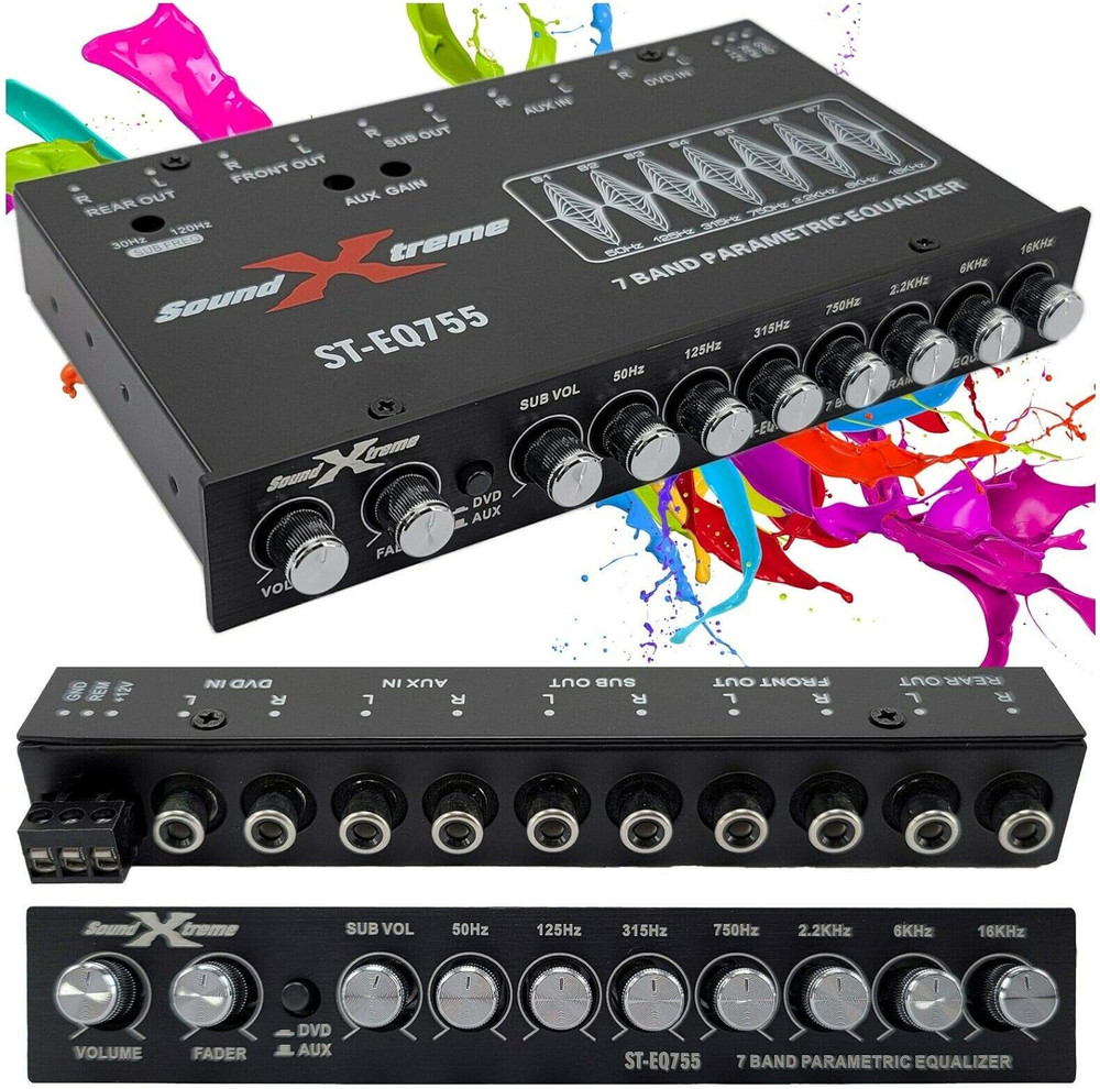 SoundXtreme ST-EQ755 1/2 Din 7 Band Car Audio Parametric Equalizer EQ with Front