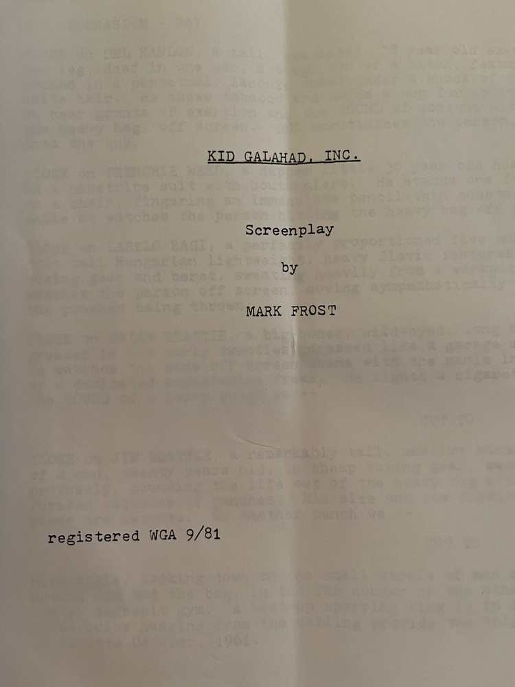 1981 screenplay “Kid Galahad “ by Mark frost
