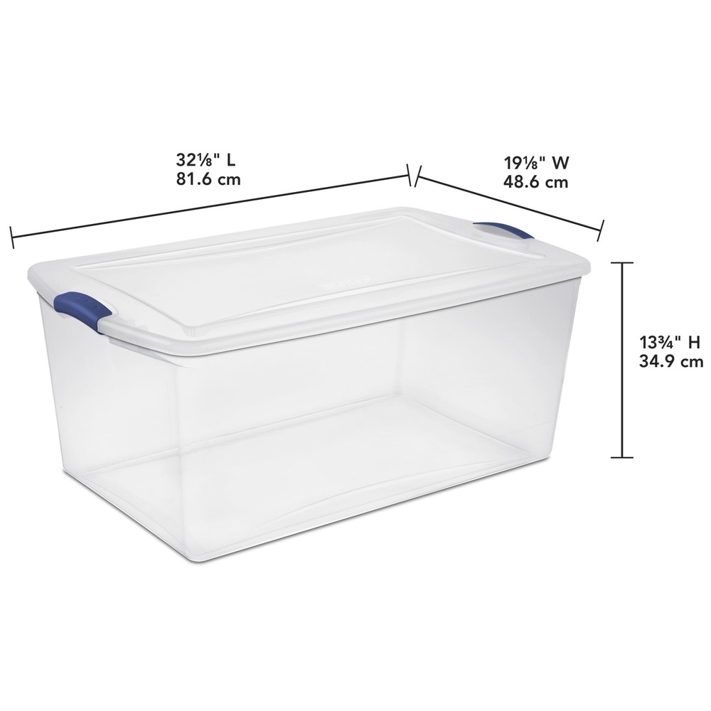 Large Storage Bin, 105 Quart Clear Plastic Storage Bin with Latch Lid,Blue 4pack