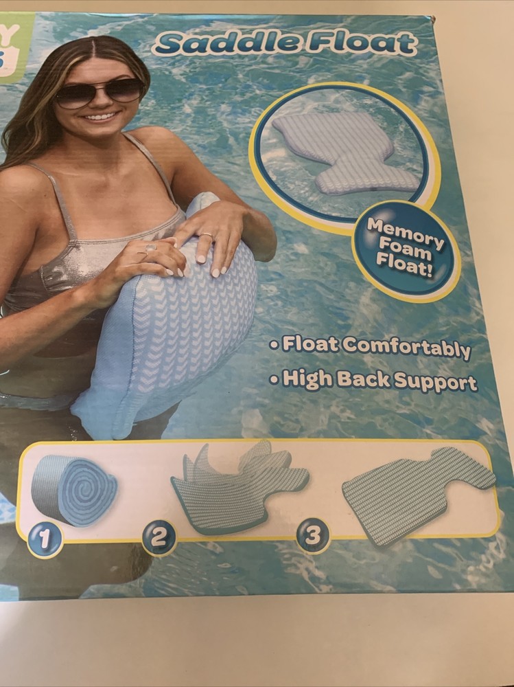 Comfy Floats Saddle Pool Float with Memory Foam And Blue Chevron Pattern
