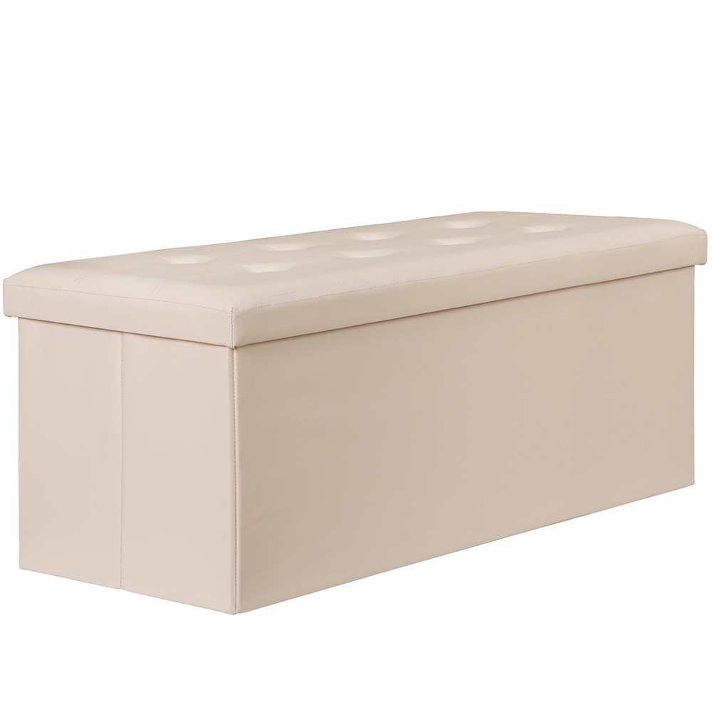 43" Folding Storage Ottoman Bench Storage Stools Footrest for Organizer Beige