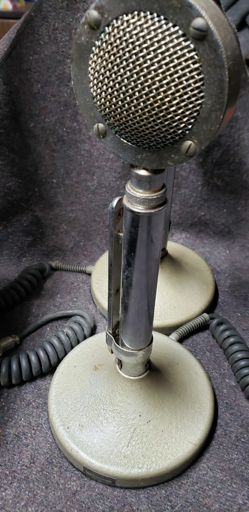 Vintage Astatic D-104 Silver Lollipop Microphone With T-UG8 Base Stand UNTESTED