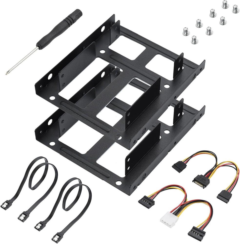 2 Pack Double-Deck SSD Mounting Bracket Adapter 2.5" to 3.5" Hard Black