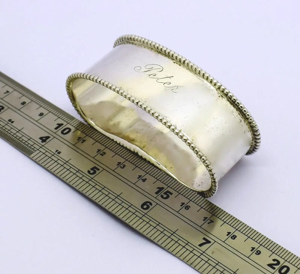 Antique Beaded Austrian 800 Silver Napkin Ring "Peter" name engraving