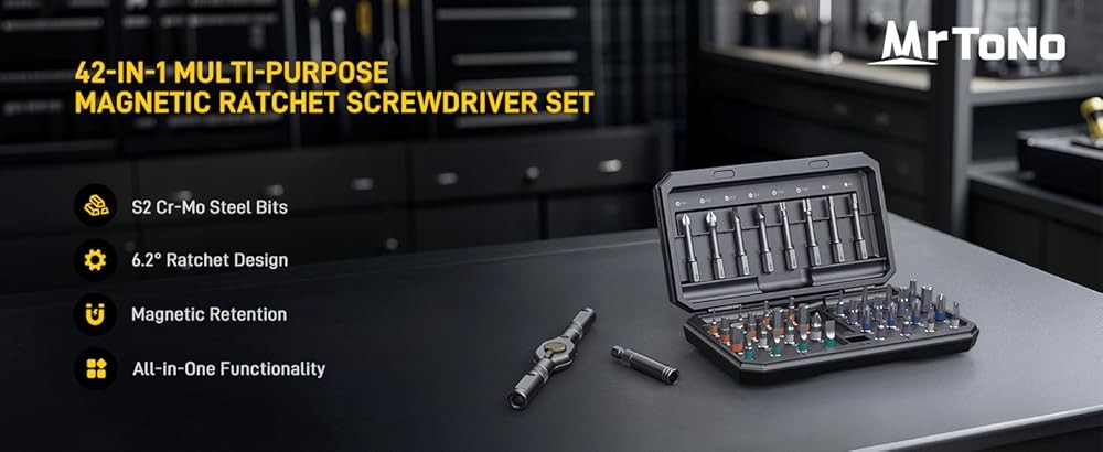 1 Magnetic Screwdriver, Screwdriver Set, Multi Bit Ratcheting Screwdriver