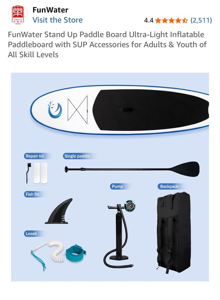 Fun Water Surf Stand Up Paddle Board W/ Accessories