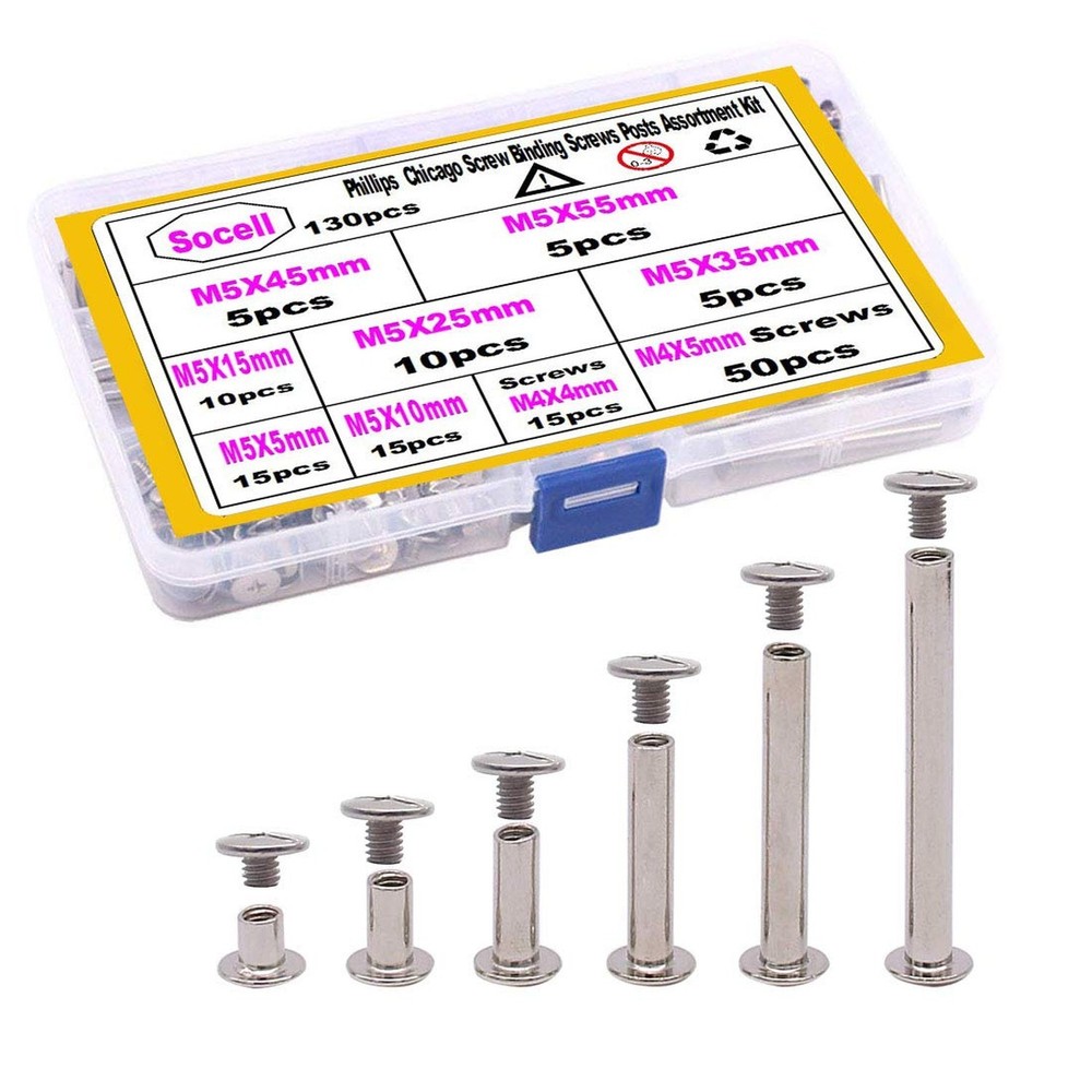 Socell 130pcs Phillips Chicago Screw Binding Screws Posts Assortment Kit for ...
