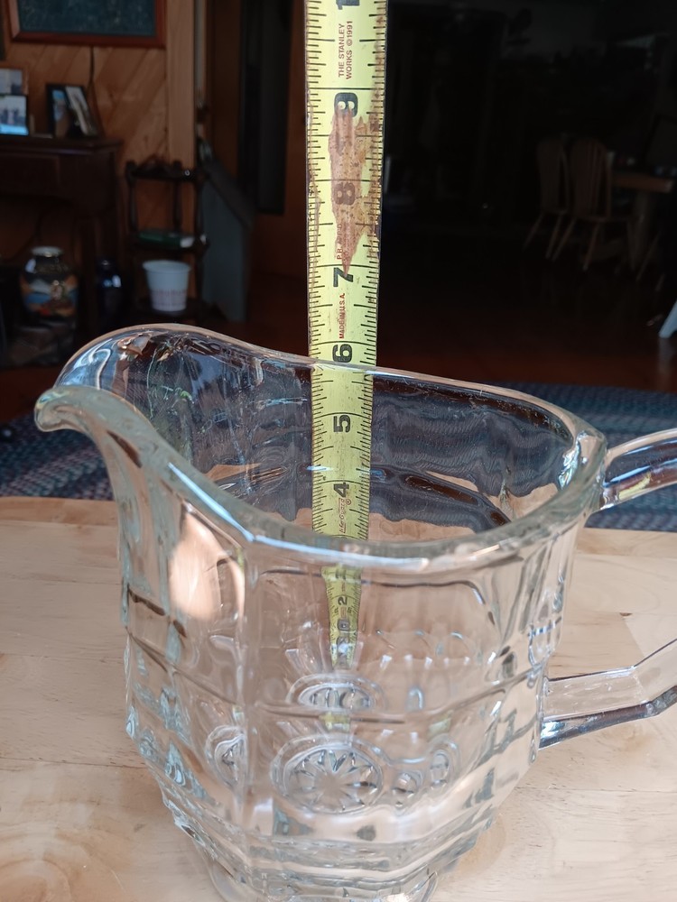 Vintage Clear Pitcher Block Design 5 Sided Handle Heavy. 534