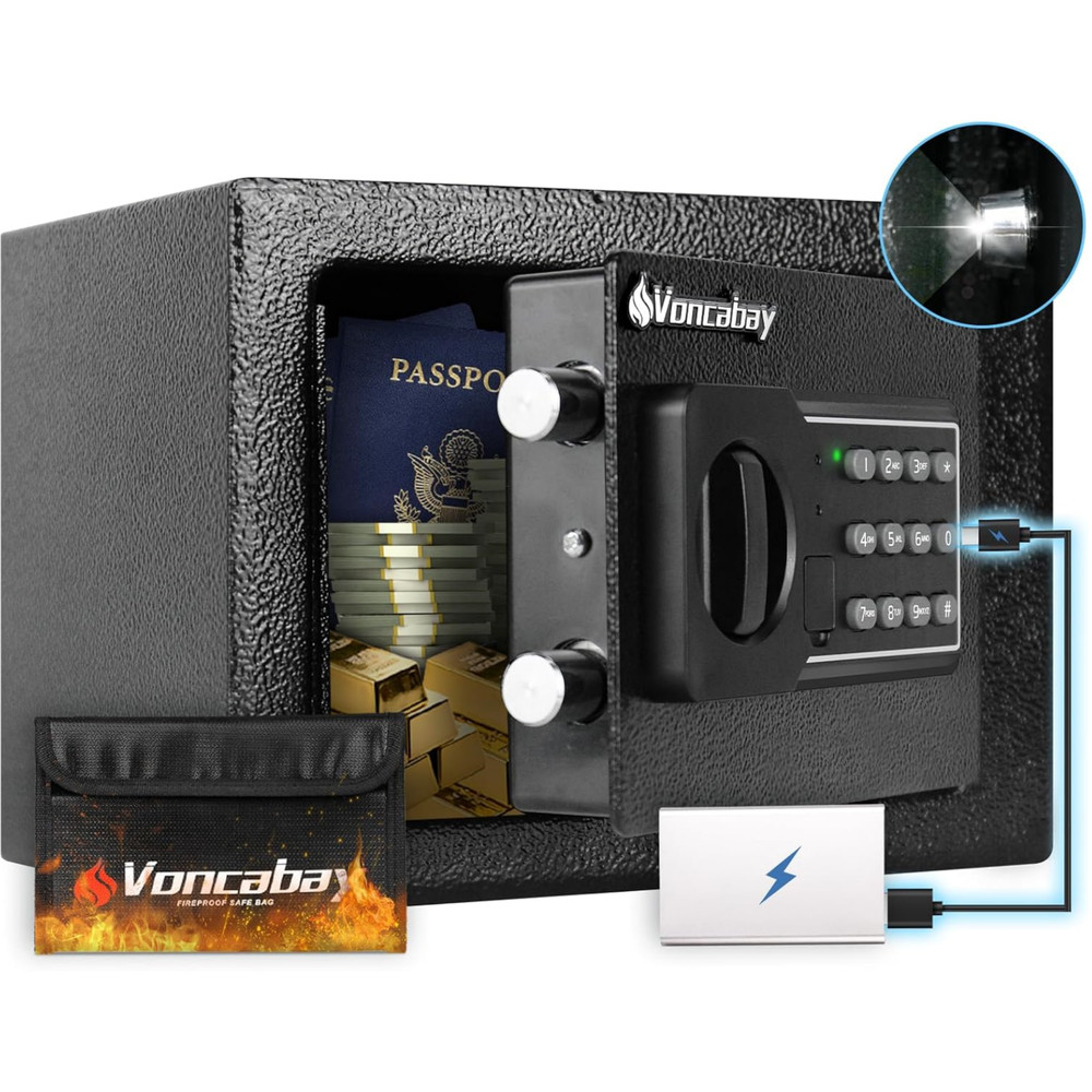 Digital Fireproof Safe Money Box Security Case Sensor Light Emergency Power Mute