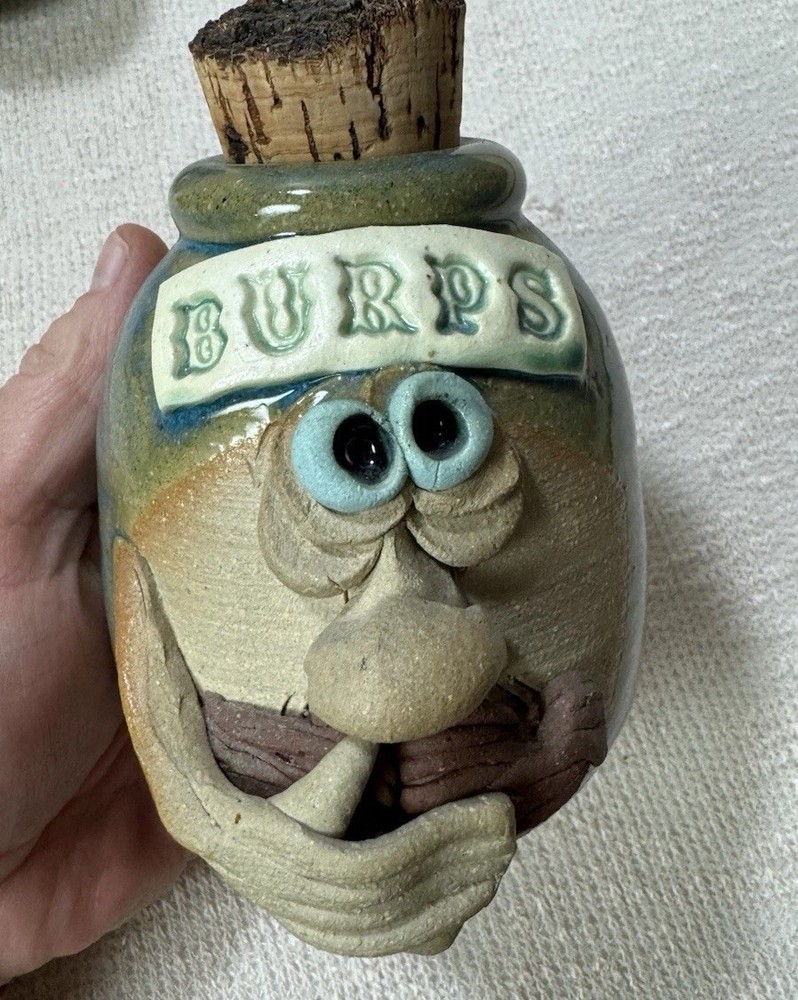 Comical stoneware jar artist signed sold individually - Burps white Elephant