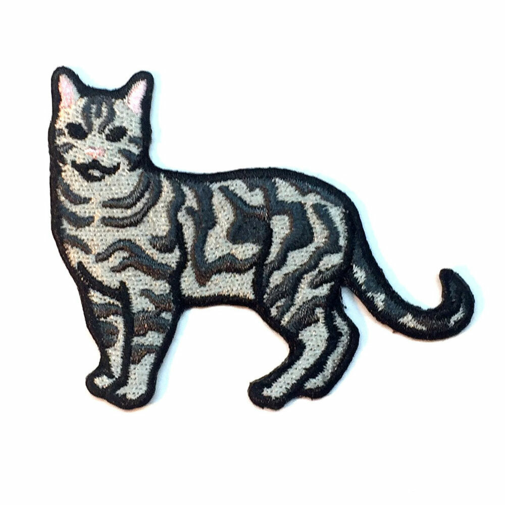 Gray Tabby Cat Iron On Embroidered Patch