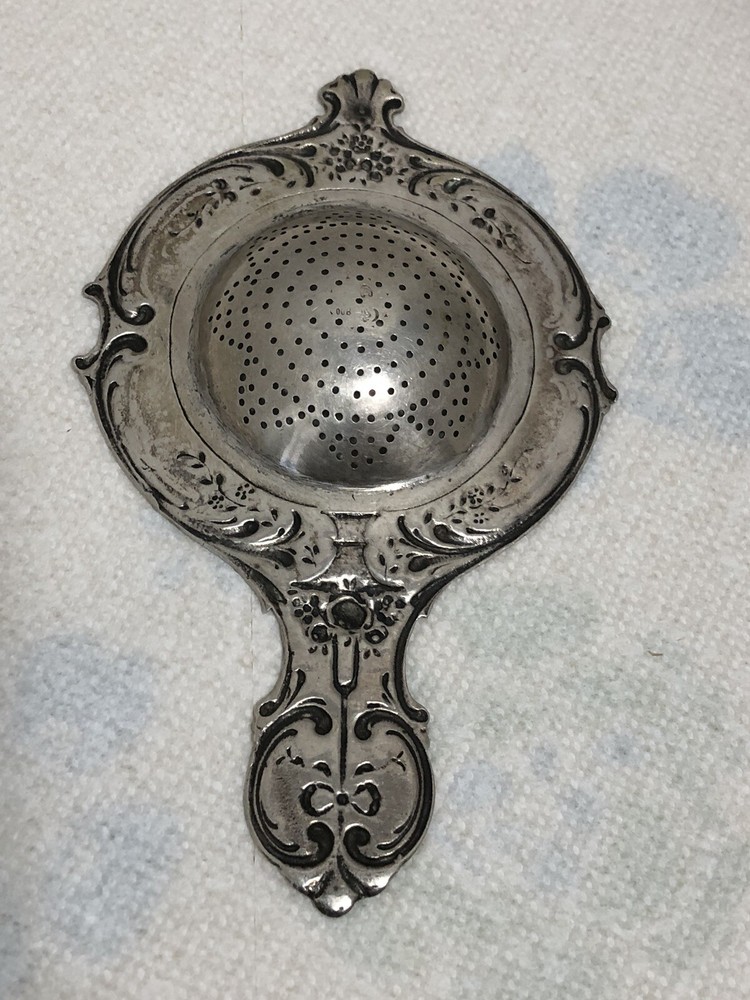 Ornate German 800 Silver Tea Strainer Floral Design With Hand Workmanship