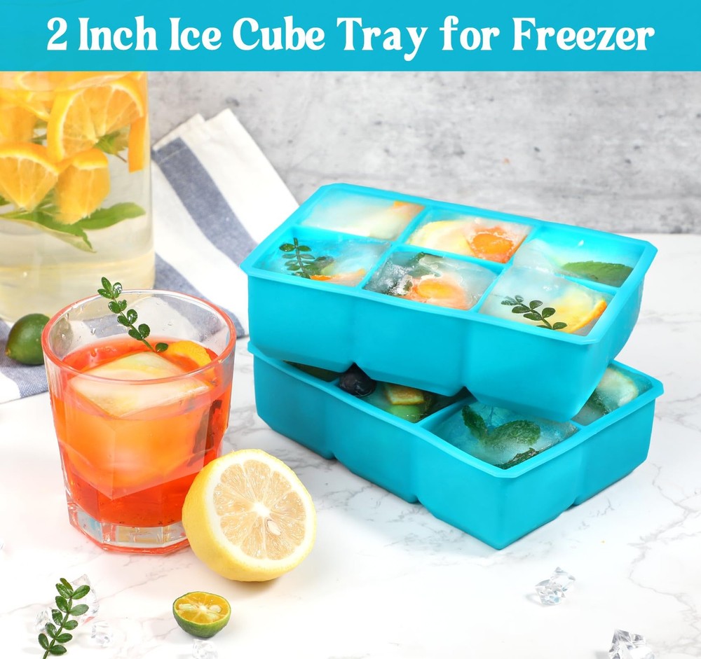 Webake 2 Inch Large Ice Cube Tray, Flexible Mold Square, Blue