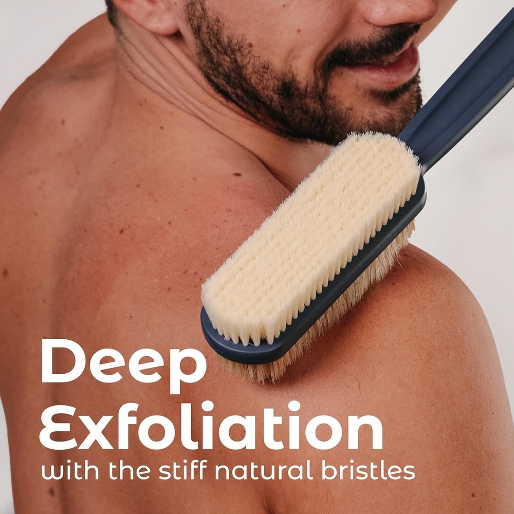 Ergonomic Long Handle Back Scrubber Brush - Soft & Stiff Bristles for Deep Clean