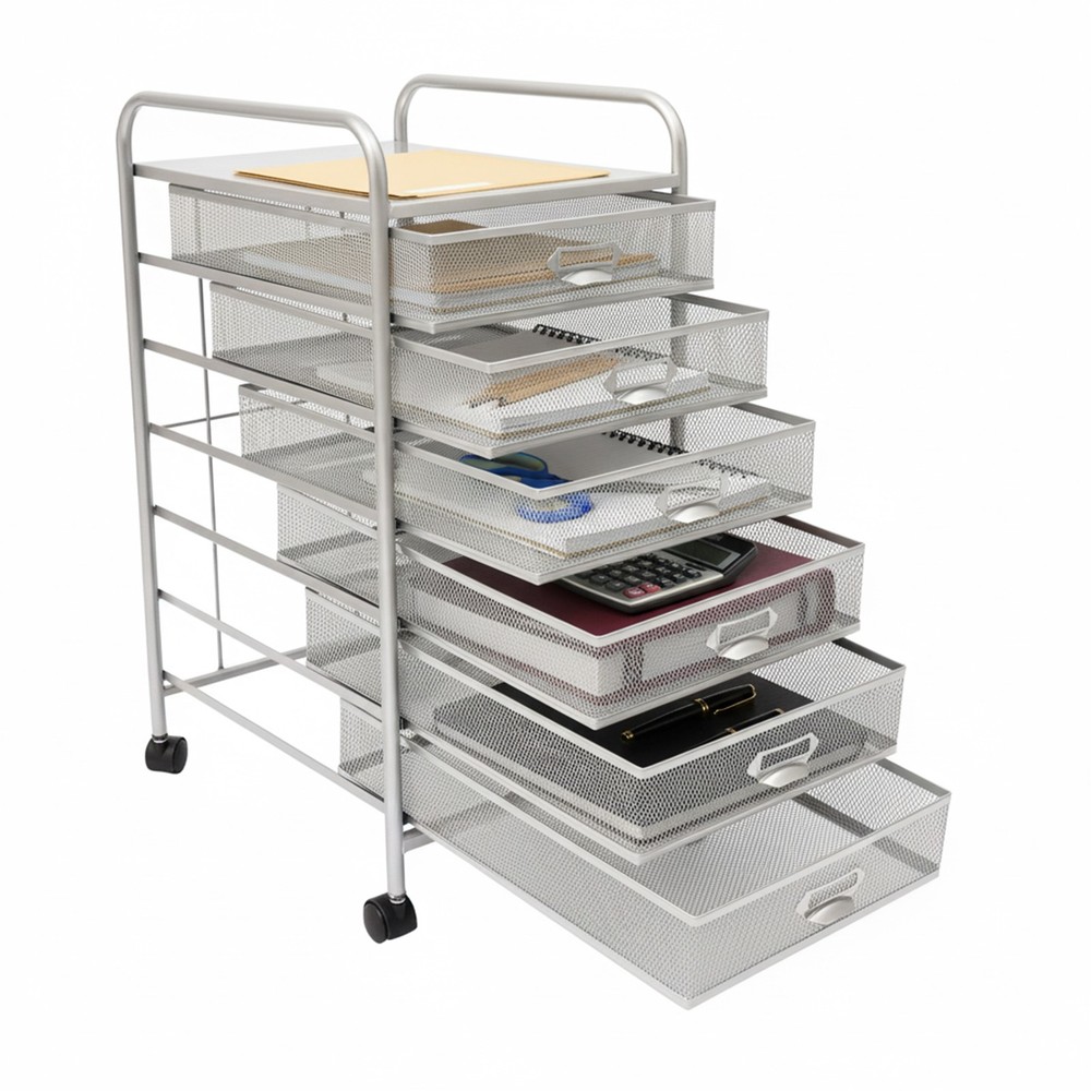 6-Drawer Mesh Rolling Storage Cart,Mobile File Organizer For Office,Study Silver