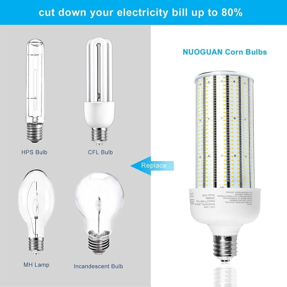 2-Pack 100Watt LED Corn Light AC480V E39 Base For Garage Factory Workshop Bulb