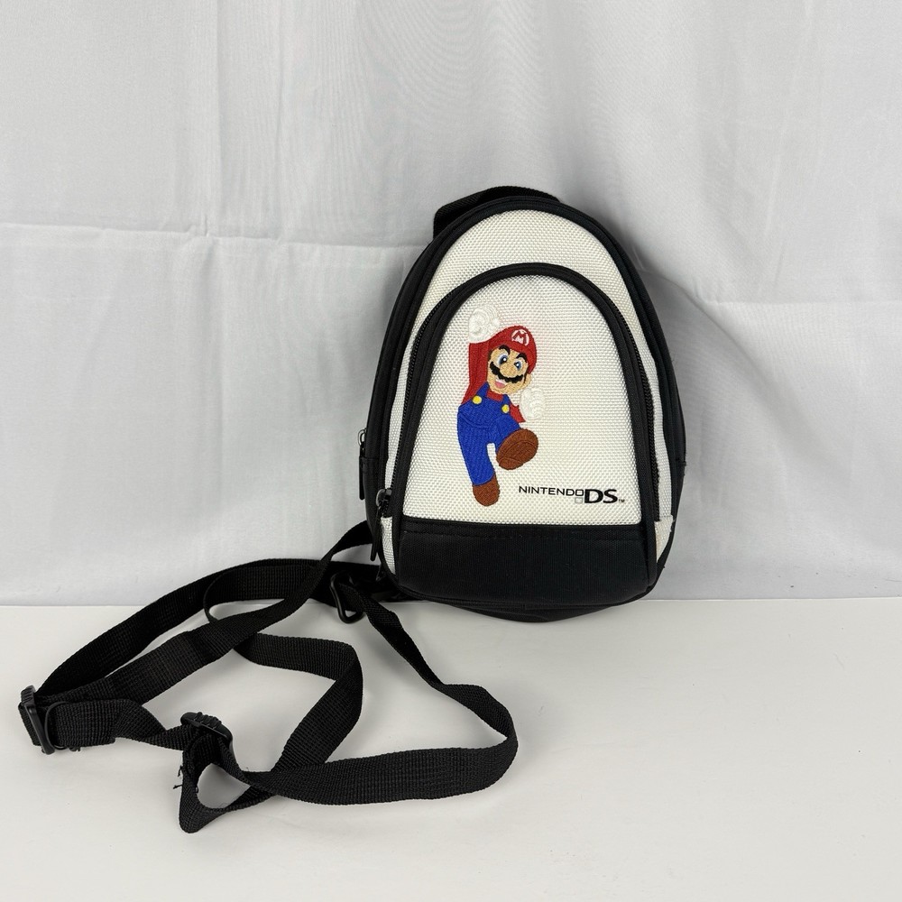 Nintendo DS Mini Backpack Carry Case Black & White Embroidered Mario