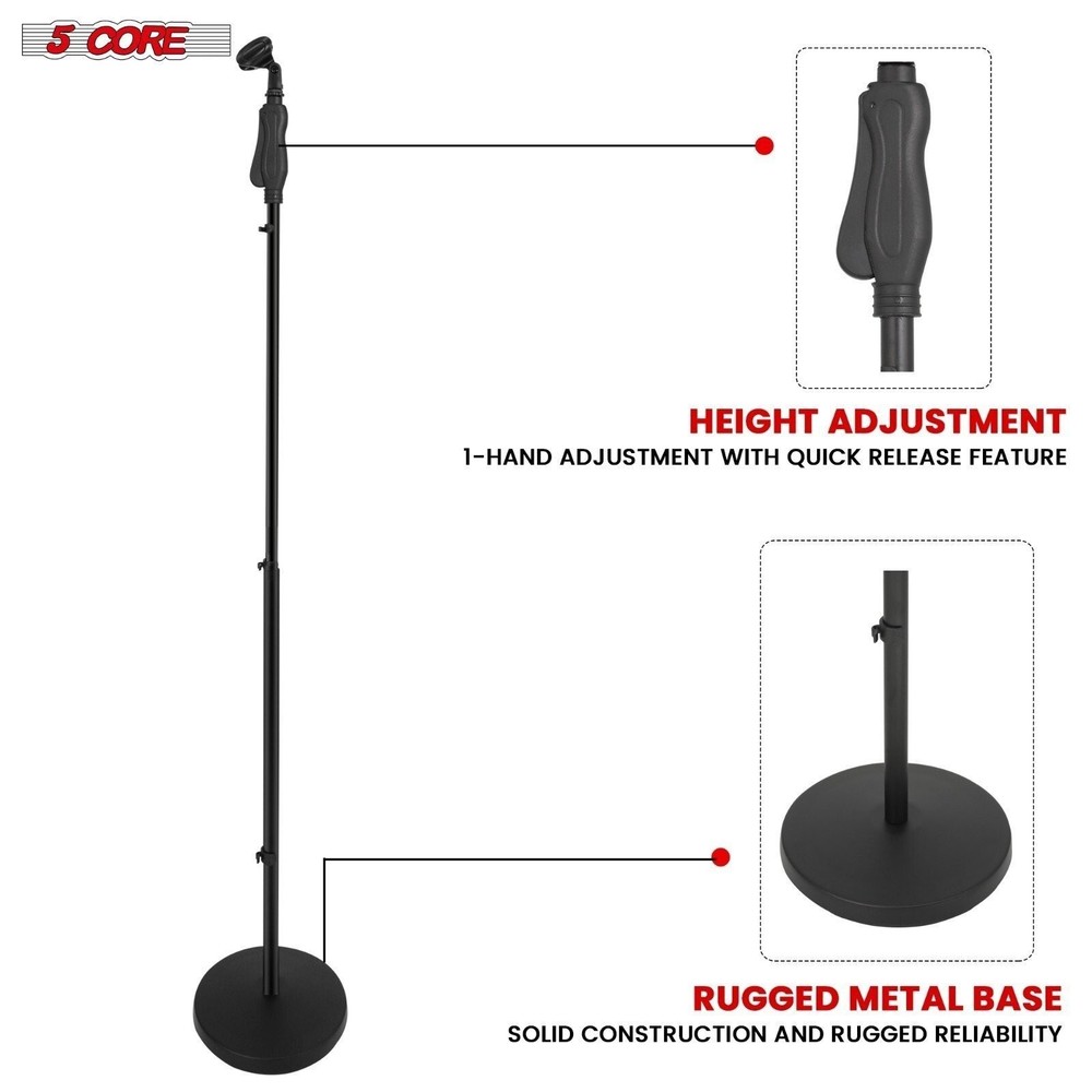 5Core Round-Base Floor Microphone Stand With Quick Release Single Hand Clutch