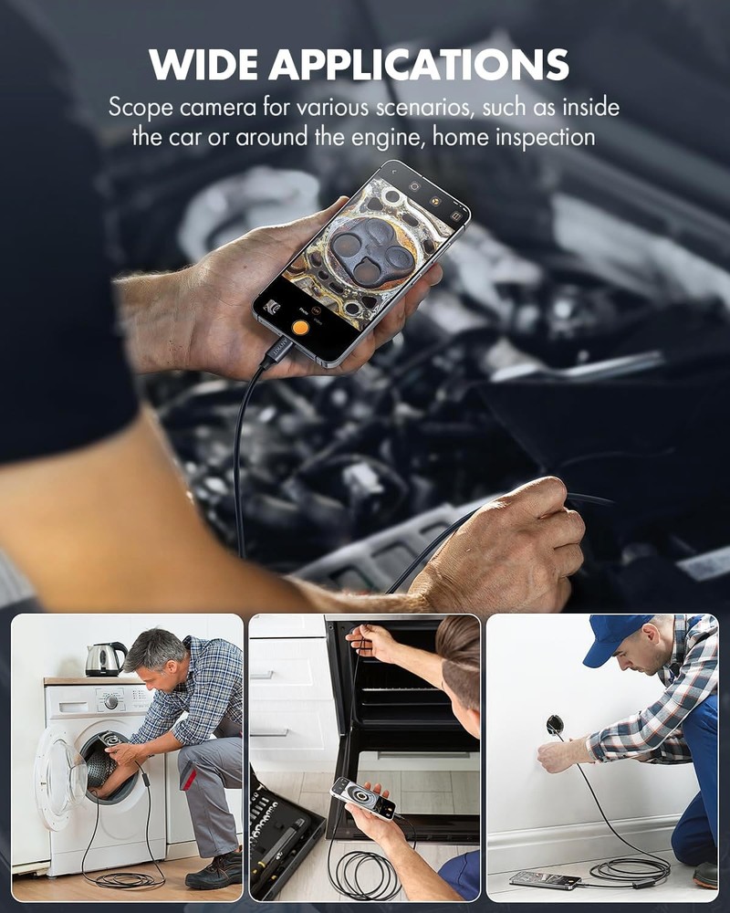 Dual Lens Endoscope Camera With Adjustable Lights Type C Borescope For Sewer Ip6